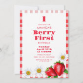 Classic Red Gingham Aardbeien Meisje 1e Verjaardag Kaart (Voorkant)