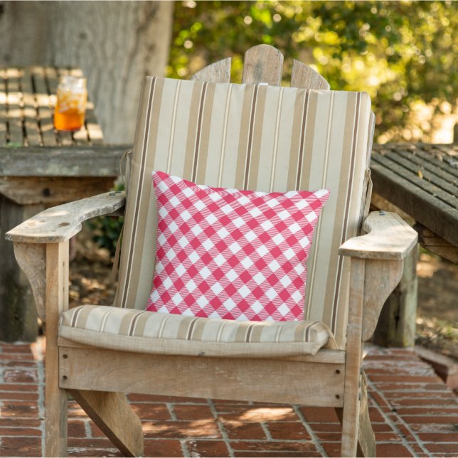Classic Red Gingham Country Patroon Buitenkussen (Stoel)