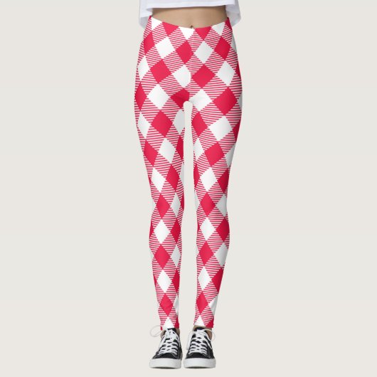 Classic Red Gingham Country Patroon Leggings (Voorkant)