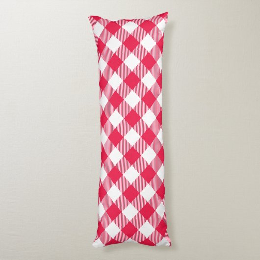 Classic Red Gingham Country Patroon Lichaamskussen (Achterkant (Verticaal))