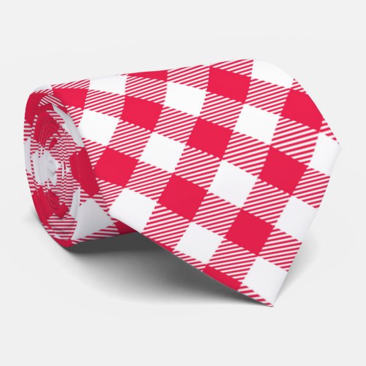 Classic Red Gingham Country Patroon Stropdas (Opgerold)