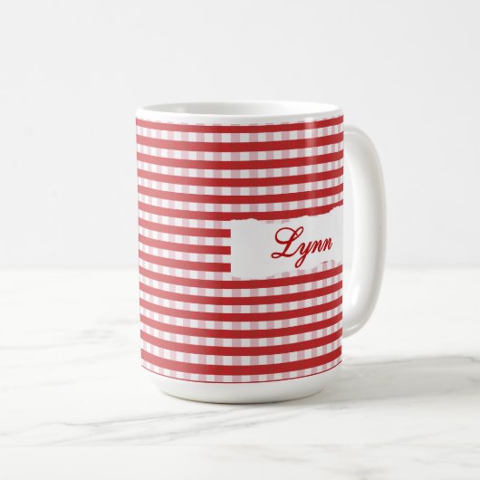 Classic Red Gingham Personalized Name  Koffiemok (Voorkant rechts)