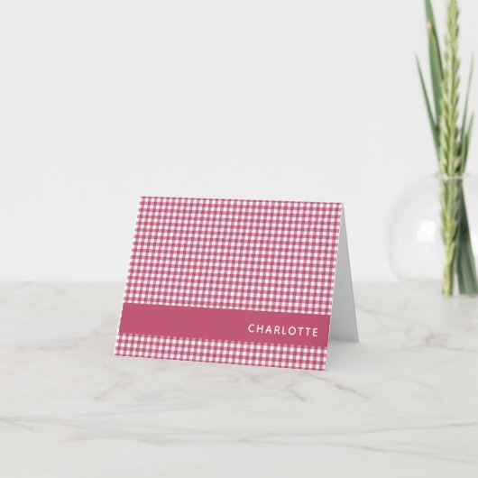 Classic Red Gingham Pset Pattern gepersonaliseerd Notitiekaartje (Voorkant)