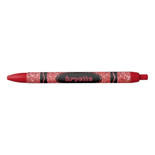 Classic Red Glitter Crayon Aangepaste naam Push Pe Zwarte Inkt Pen (Voorkant)