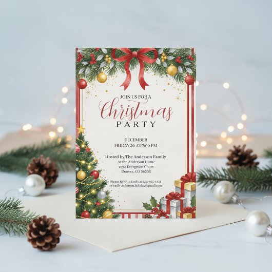 Classic Red Gold Christmas Invitation Kaart