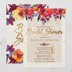 Classic Red & Gold Floral Bridal Shower Kaart