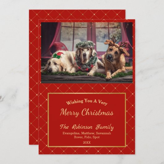 Classic Red Gold Glam Foto Kerst Flat Feestdagenkaart (Voorkant / Achterkant)