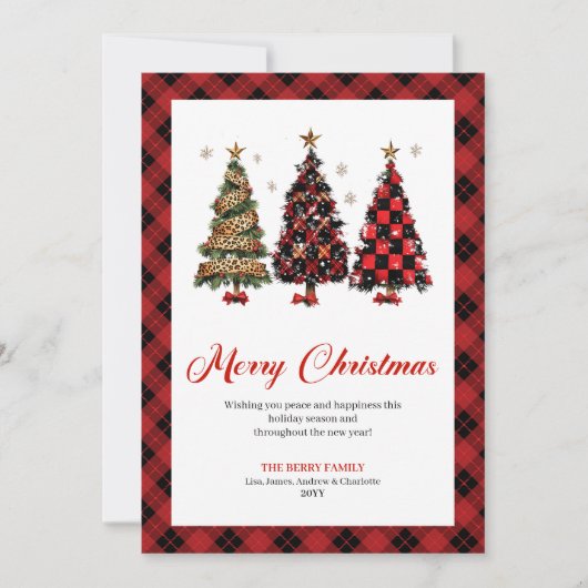 Classic Red Gold Leopard Christmas Tree Greeting  Feestdagenkaart (Voorkant)