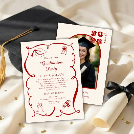 Classic Red Graduation with Photo Party Kaart