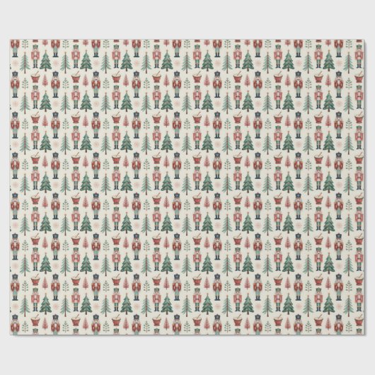 Classic Red & Green Christmas Nutcracker Pattern Cadeaupapier (Vlak)