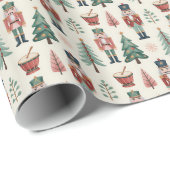 Classic Red & Green Christmas Nutcracker Pattern Cadeaupapier (Rol Hoek)