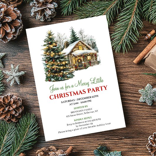 Classic Red Green Christmas Scene Invitation Card Kaart