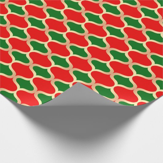 Classic Red Green en Faux Gold Ogee Pattern Cadeaupapier (Hoek)