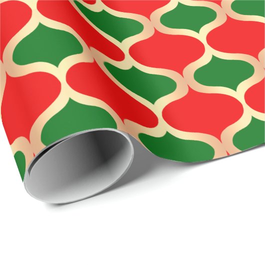 Classic Red Green en Faux Gold Ogee Pattern Cadeaupapier (Rol Hoek)