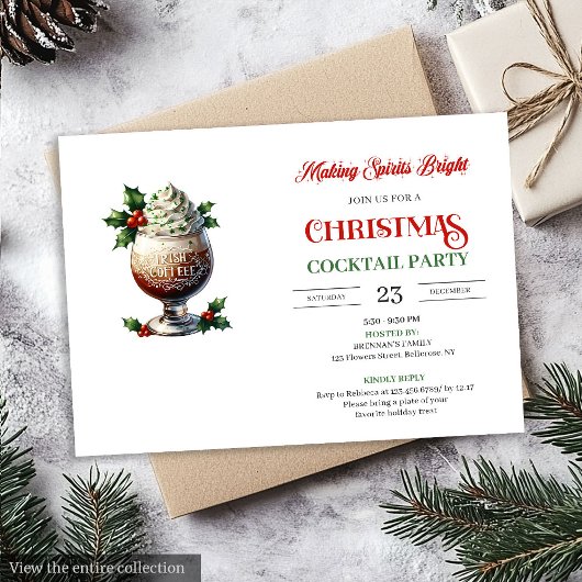 Classic Red Green Festive Cocktails Party Invites Kaart