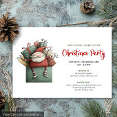 Classic Red Green Funny Santa Christmas Invitation Kaart