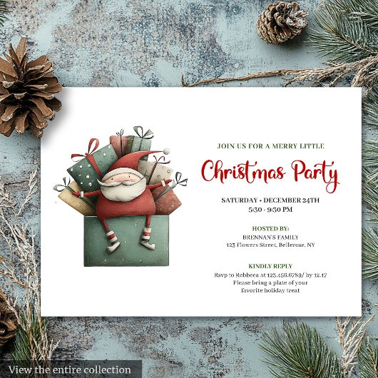 Classic Red Green Funny Santa Christmas Invitation Kaart