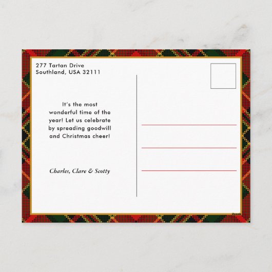 Classic Red, Green, Gold Christmas Plaid 1-Photo Feestdagenkaart (Achterkant)