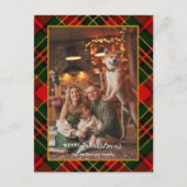 Classic Red, Green, Gold Christmas Plaid 1-Photo Feestdagenkaart (Voorkant)