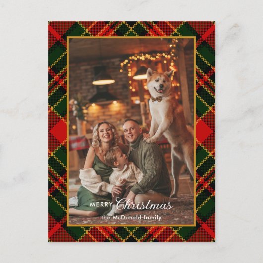Classic Red, Green, Gold Christmas Plaid 1-Photo Feestdagenkaart (Voorkant)