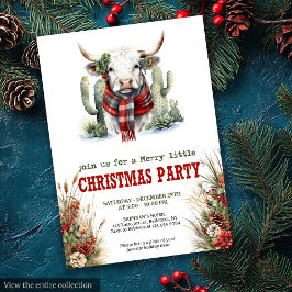 Classic Red Green Highland Cow Christmas Invite Kaart