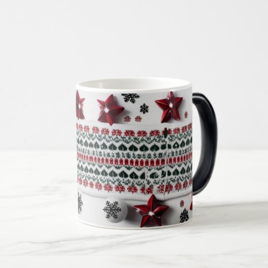 Classic Red & Green Nordic Knit Pattern Magische Mok (Voorkant rechts)