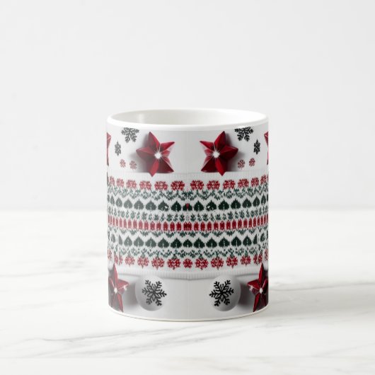 Classic Red & Green Nordic Knit Pattern  Magische Mok (Center)