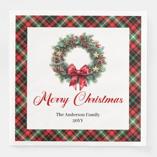 Classic Red Green Plaid Christmas Napkins Set Servet (Voorkant)