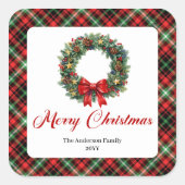 Classic Red Green Plaid Christmas Wreath Stickers (Voorkant)