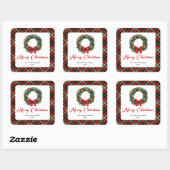 Classic Red Green Plaid Christmas Wreath Stickers (Vel)