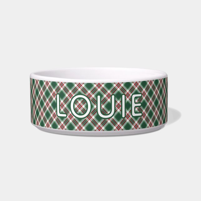 Classic Red Green Plaid Pattern Custom Name Dog Voerbakje (Voorkant)