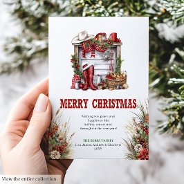 Classic red green ranch Christmas greeting card Feestdagenkaart