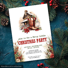 Classic red green ranch Christmas party invite Kaart