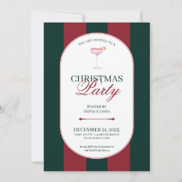 Classic red green stripe Christmas Invitation Kaart