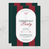 Classic red green stripe Christmas Invitation Kaart (Voorkant / Achterkant)