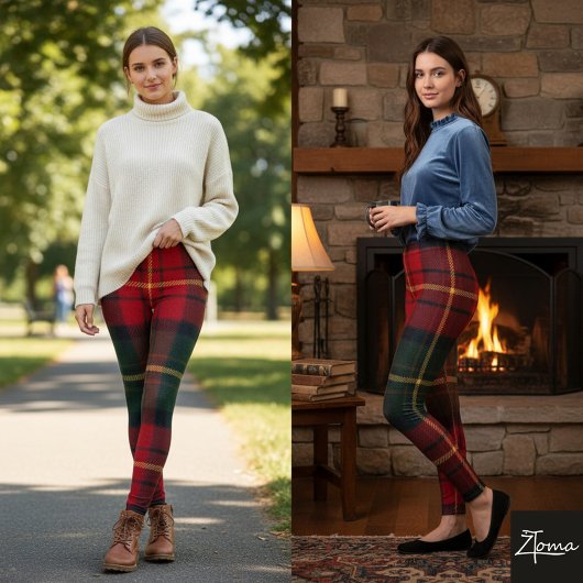 Classic Red Green Yellow Tartan Plaid Leggings