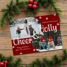 Classic Red Holly & Cheer 2 Familiefoto Kerstmis Feestdagenkaart