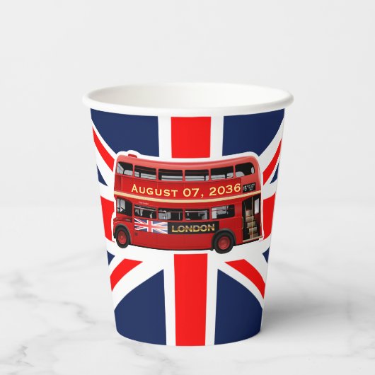 Classic Red London Double-Decker Bus Papieren Bekers (Achterkant)