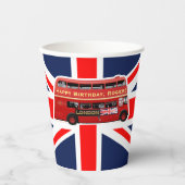 Classic Red London Double-Decker Bus Papieren Bekers (Voorkant)