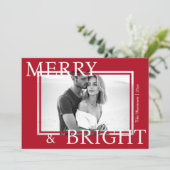 Classic Red Merry & Bright Bold Snowflake Photo Feestdagenkaart (Staand voorkant)