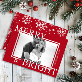 Classic Red Merry & Bright Bold Snowflake Photo Feestdagenkaart