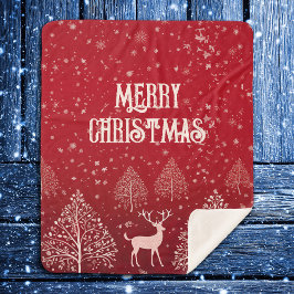 Classic Red Merry Christmas Winter Sherpa Deken