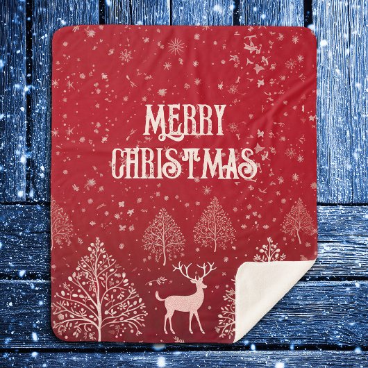 Classic Red Merry Christmas Winter Sherpa Deken