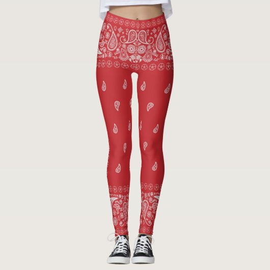 Classic Red Paisley Bandana Design Leggings (Voorkant)