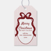 Classic Red Pink Stripes & Bow Frame Christmas  Cadeaulabel (Voorkant)