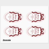 Classic Red Pink Stripes & Bow Frame Christmas  Ovale Sticker (Vel)