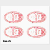Classic Red Pink Stripes & Bow Frame Christmas  Ovale Sticker (Vel)
