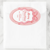 Classic Red Pink Stripes & Bow Frame Christmas  Ovale Sticker (Tas)