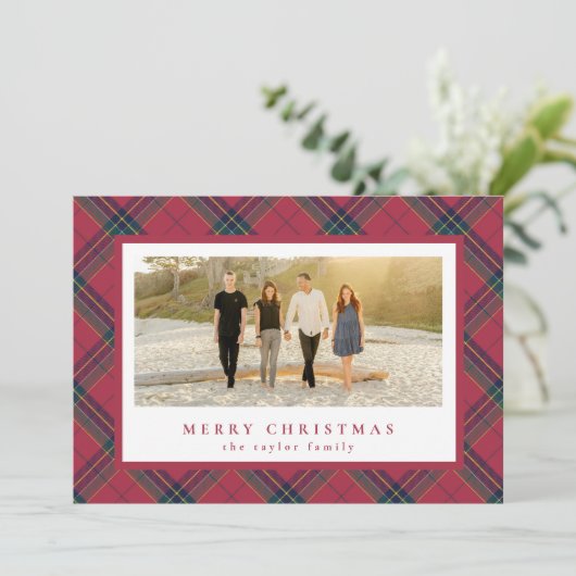 Classic Red Plaid Christmas Kaart (Staand voorkant)