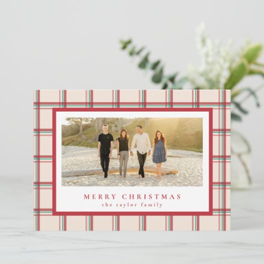 Classic Red Plaid Christmas Kaart (Staand voorkant)